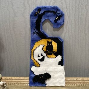 Hand Crafted Cross Stitch Halloween Door Hanger Ghost Owl 3D Bat